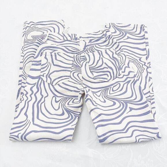 Zara Wavy Retro Print Wavy Straight Leg Denim Jeans Size 0 - Picture 4 of 6